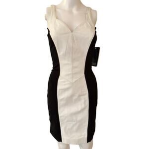 Wilsons Leather Colorblock Sheath Dress Black White Leather Size M Vintage NWT
